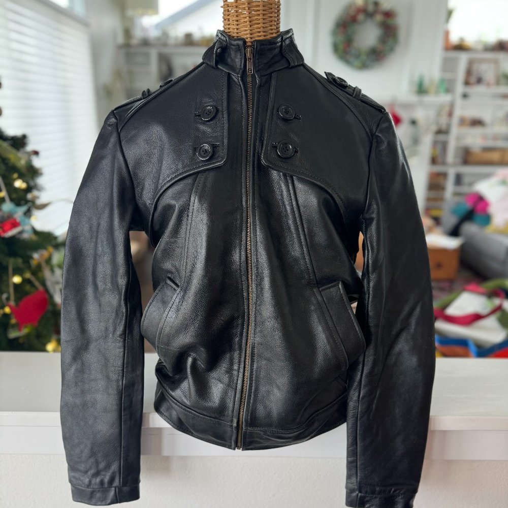 Vintage black leather motorcycle jacket size small
